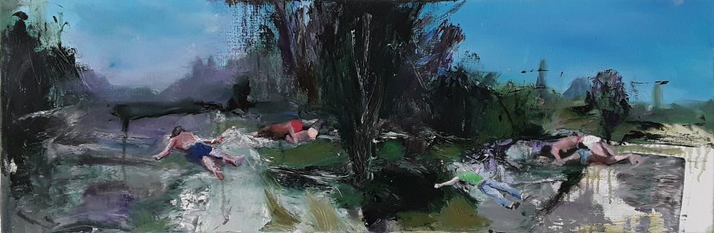 Contrée, huile sur toile, 30 x 90 cm.