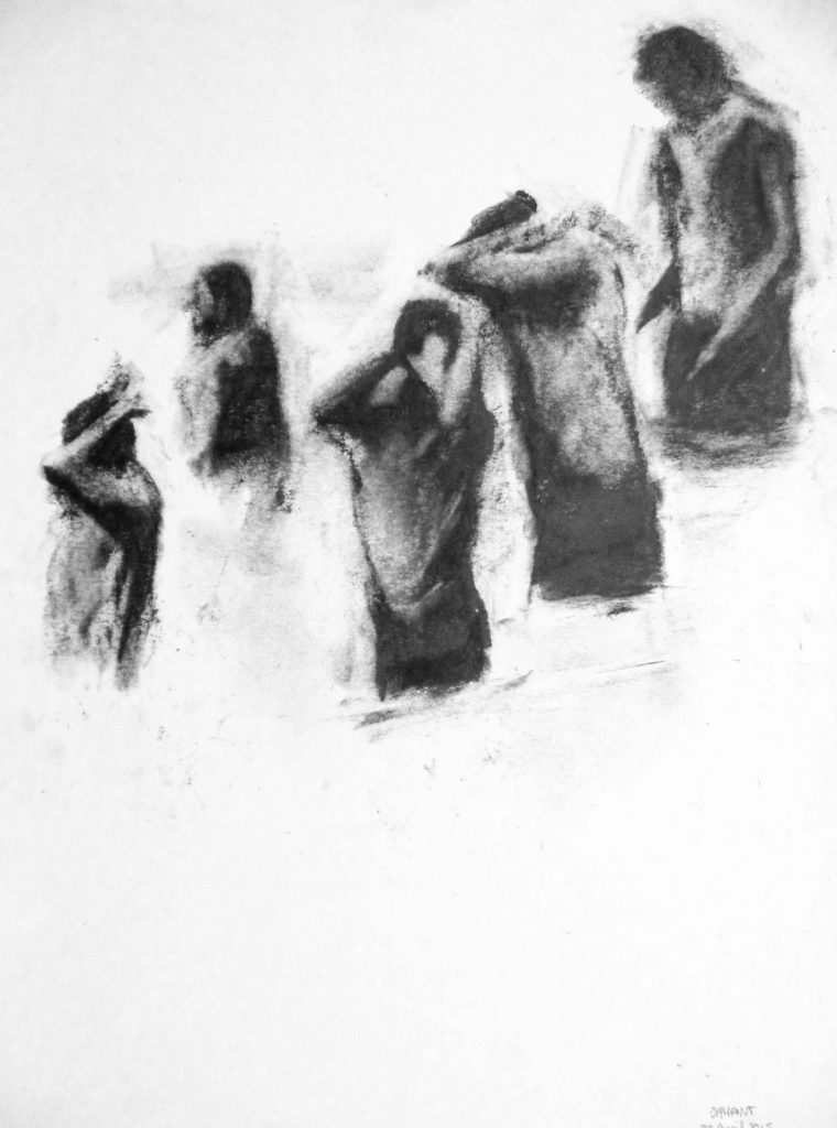 Peuplement, 55 x 40 cm, crayon Conté sur papier, 2015.